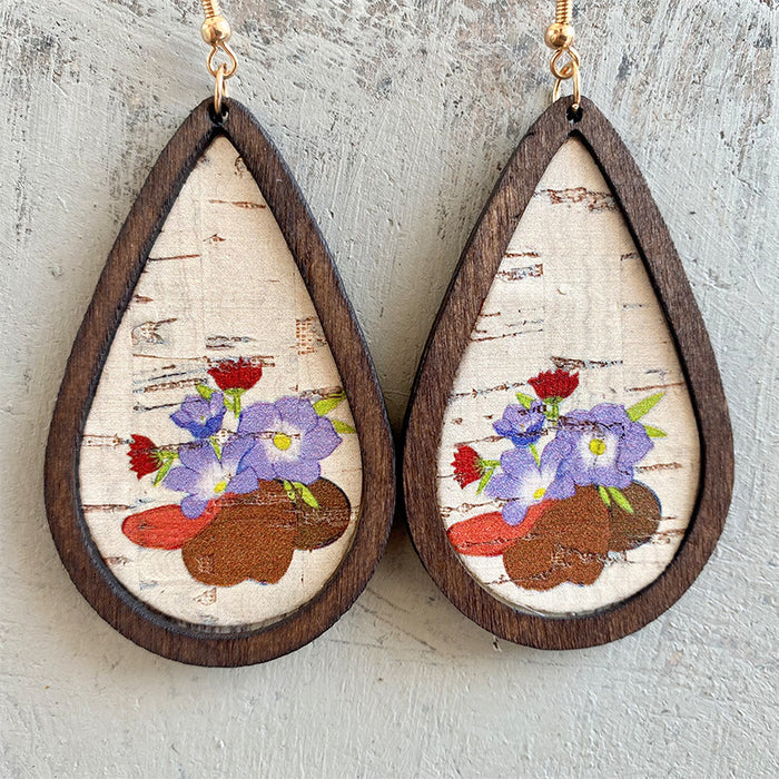 Blue wooden earrings