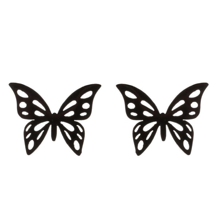 Butterfly earrings, double stainless steel female models small fresh hollow Korean style wings Yiwu small commodity wholesale