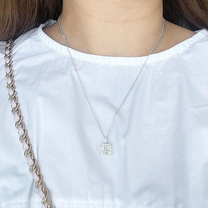 Collar de clavícula con circonita cuadrada súper brillante para mujer