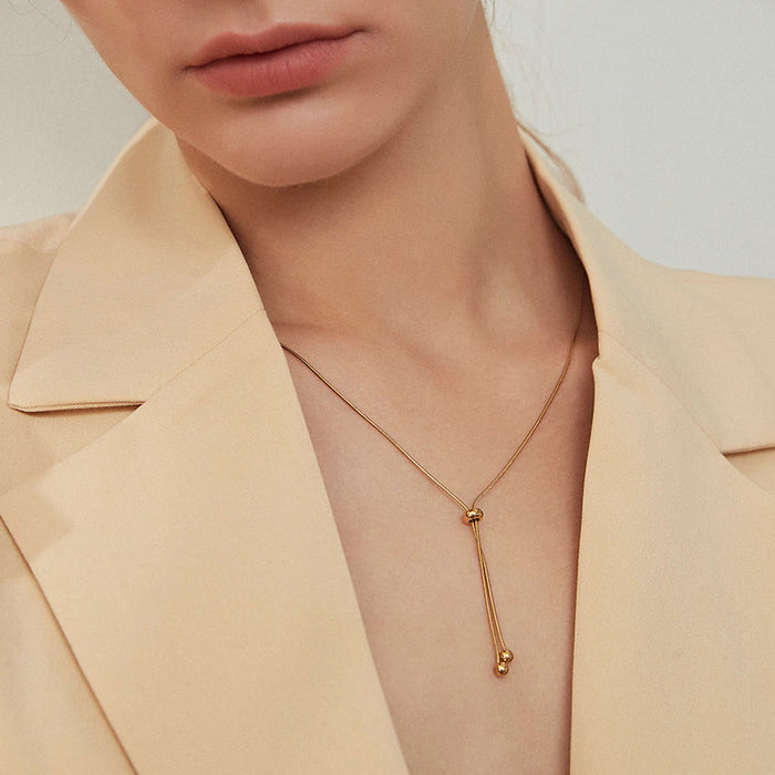 14K Gold-Plated Snake Bone Necklace with Beads - Women's Minimalist Fashion