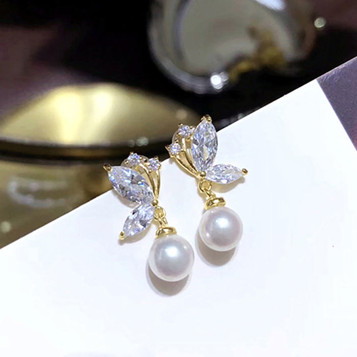 Butterfly pearl earrings, small round Chanel style earrings