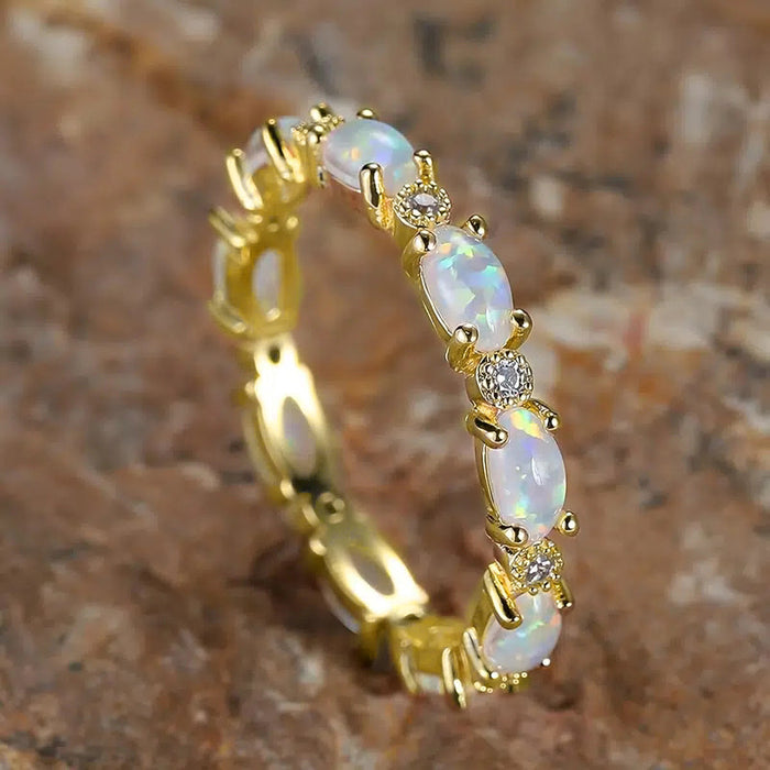 Oval Simulated White Fire Opal Ring