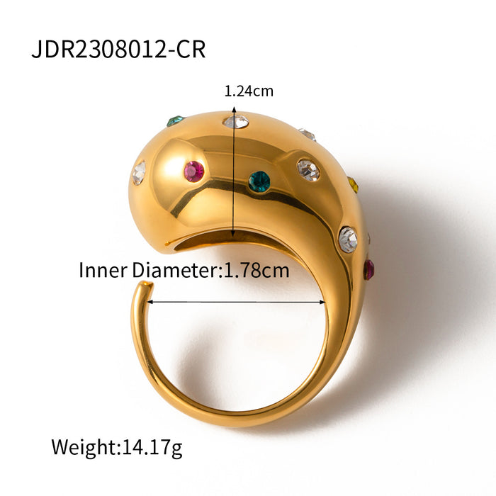 Anillo de acero inoxidable con circonitas en forma de estrella y oro de 18 quilates: estilo europeo