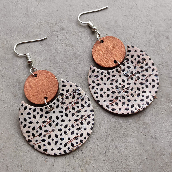 Wooden leopard print earrings