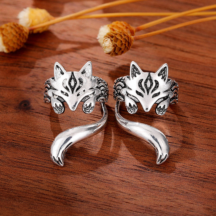 Cute fox ear clips fashionable antique silver earrings