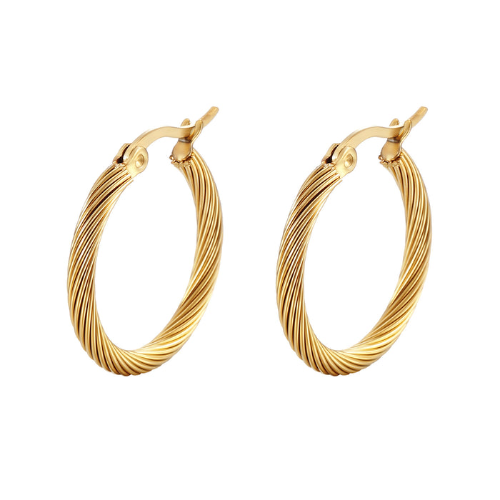 Women's stainless steel round earrings simple real gold plated wire rope earrings