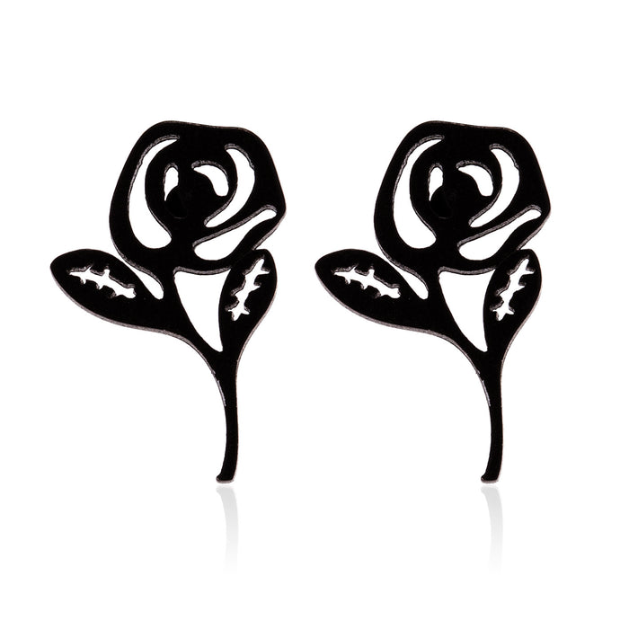 Rose Flower Stainless Steel Stud Earrings - Elegant Floral Jewelry for Women