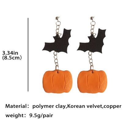 Halloween Clay Earrings - Ghost, Pumpkin, Bat, Cat, and Moon Designs