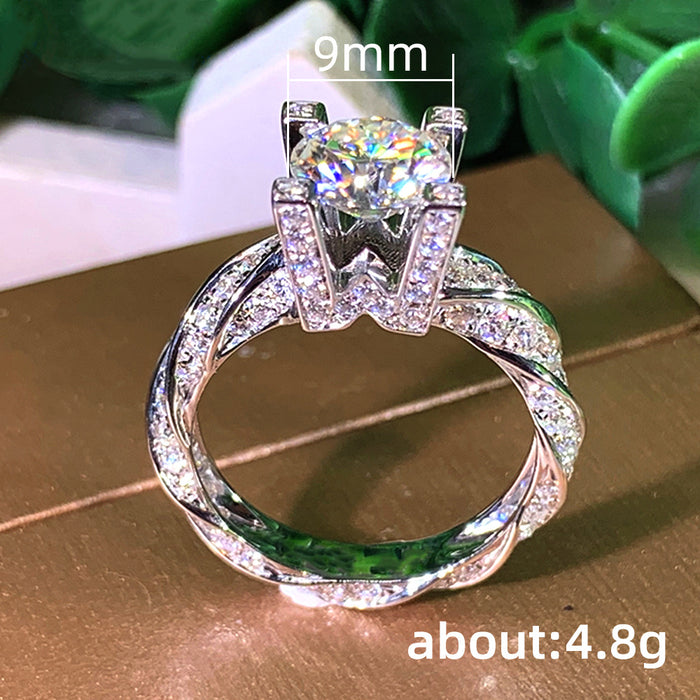 Micro-inlaid zircon simulated diamond wedding proposal ring