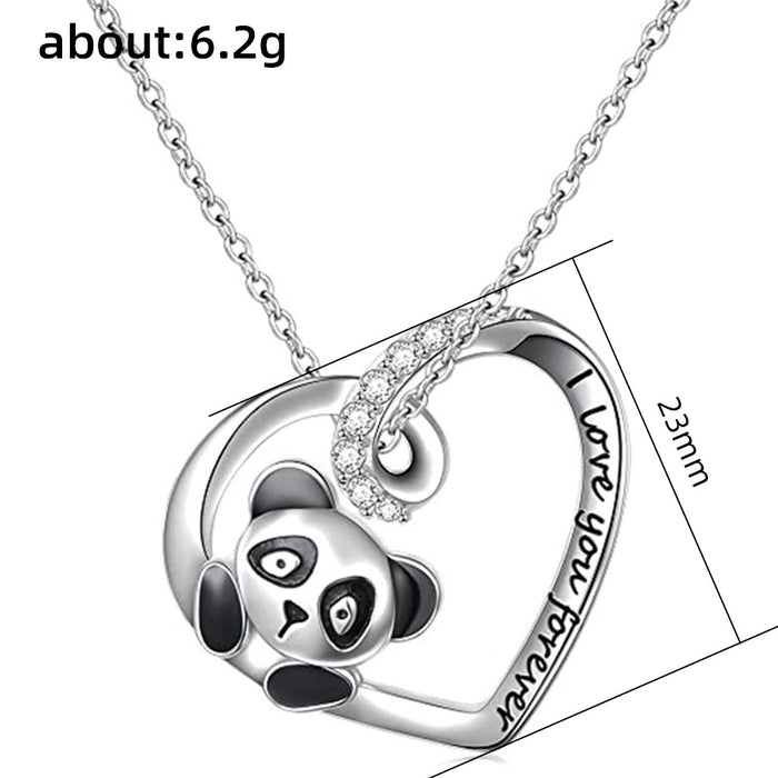 Heart-shaped zircon pendant panda dripping glue women's necklace