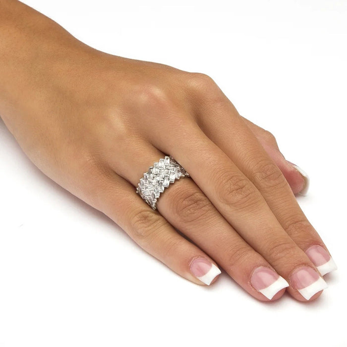 Half-circle diamond T square zircon ring copper plated jewelry