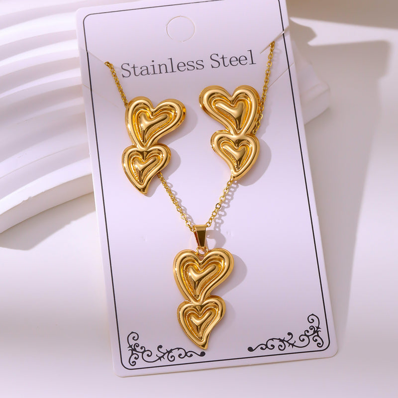 Wholesale 304 stainless steel hydraulic gold-plated earrings and necklace sets - wallojewerly 