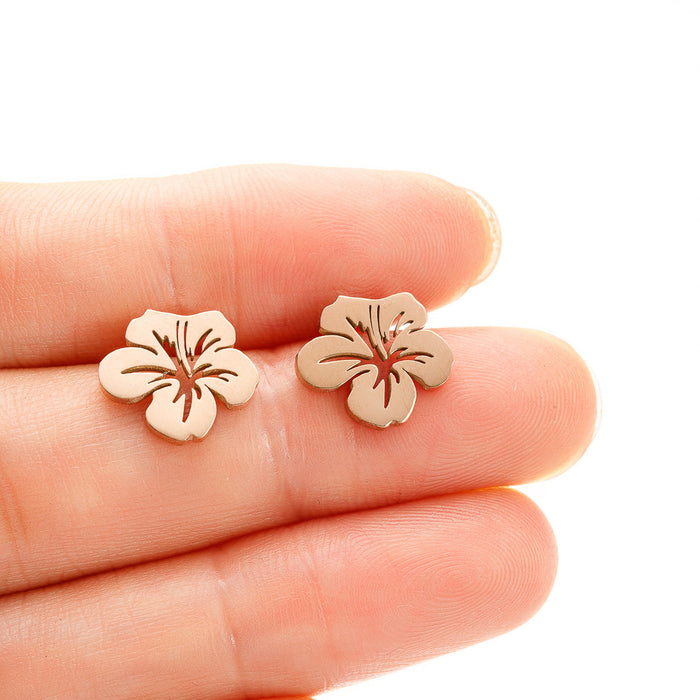 Flower earrings, cross-border new fashion temperament stainless steel hollow small fresh simple earrings wholesale