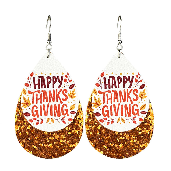 Double Layer Leather Glitter Earrings with Pumpkin Pie and Coffee Design