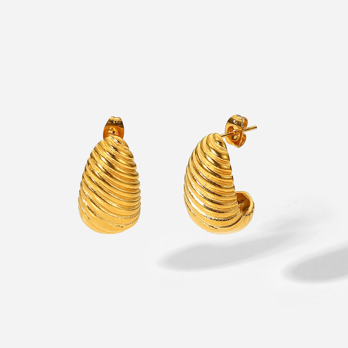 Trending 18K Gold-Plated Stainless Steel Metal Earrings - Irregular Spiral Design Jewelry for Women