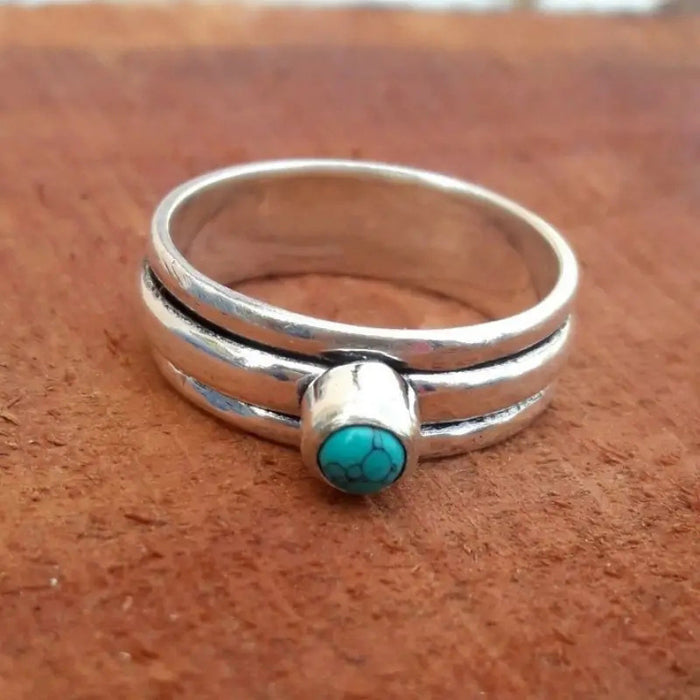 Anillo de ópalo de imitación redondo, anillo étnico retro, joyería para mujer