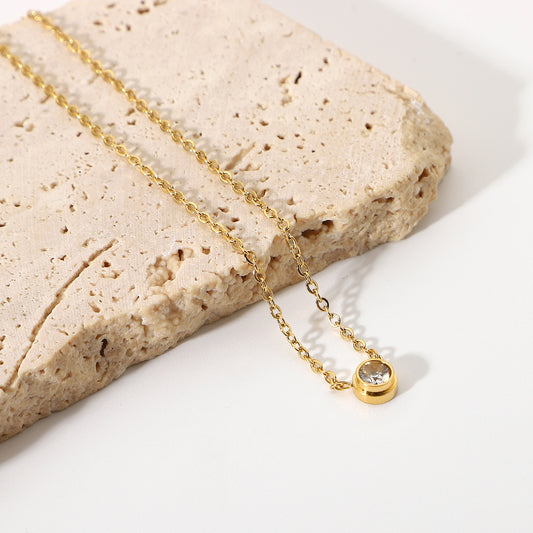 Minimalist Diamond Zircon Necklace - Round and Rectangle Pendants with 18K Gold-Plated Stainless Steel Chain