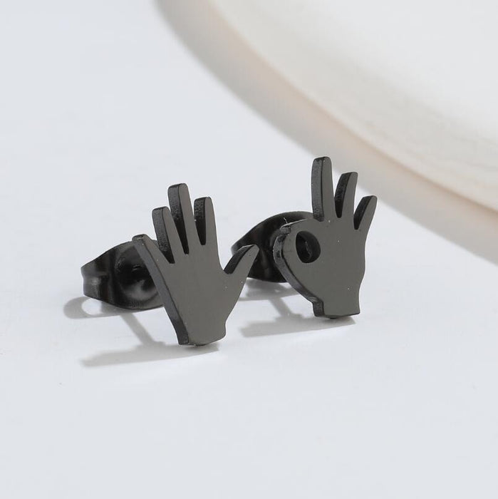 Hand Gesture Stainless Steel Stud Earrings - Fun and Creative Asymmetric Jewelry