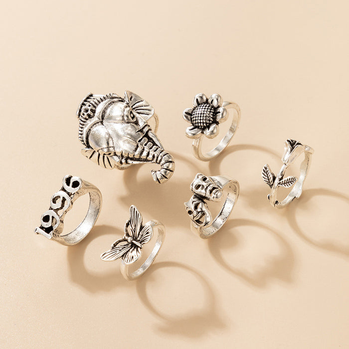 Ethnic style rose butterfly 6-piece animal ring