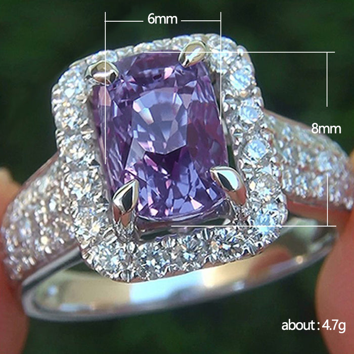 Anillo cuadrado de doble capa con topacio y diamante morado