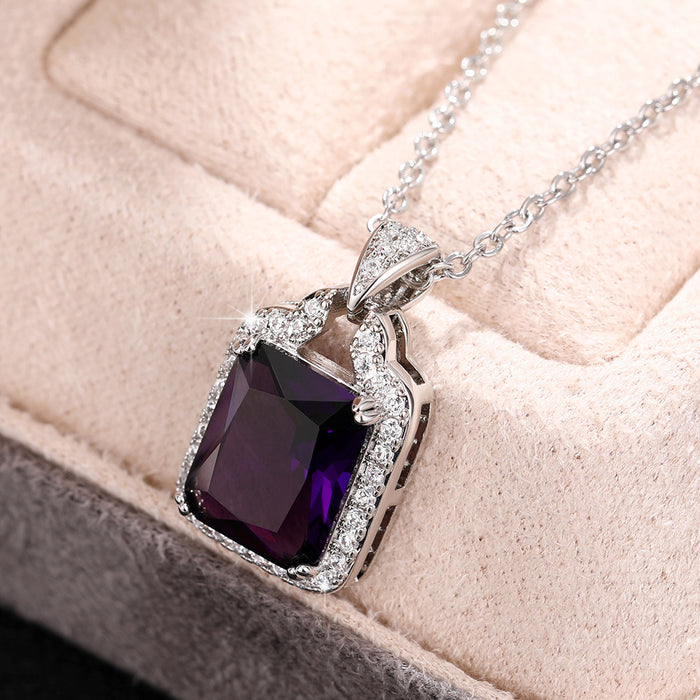 Large rectangular zircon pendant, personalized full diamond women's clavicle chain