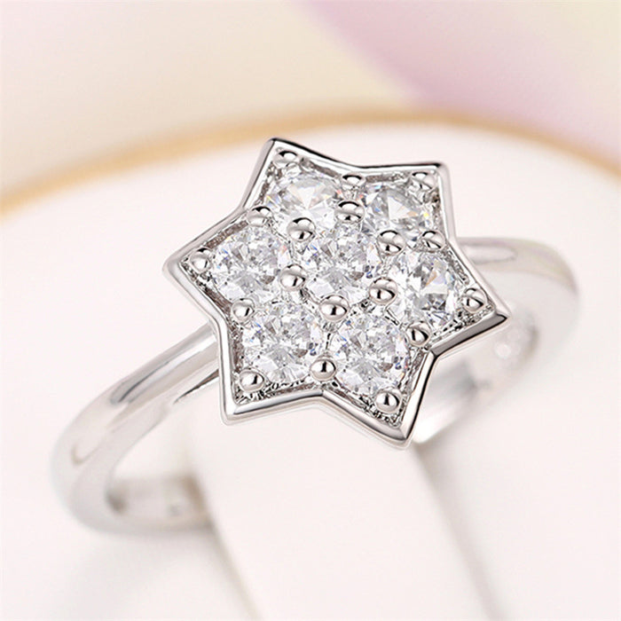 Small star-shaped thin ring, copper inlaid with zircon hexagonal star