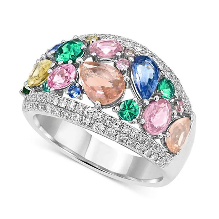 Rainbow imitation tourmaline ring geometric niche jewelry