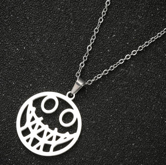 Halloween smiley ghost face necklace, geometric hollow round pendant trendy jewelry cross-border wholesale