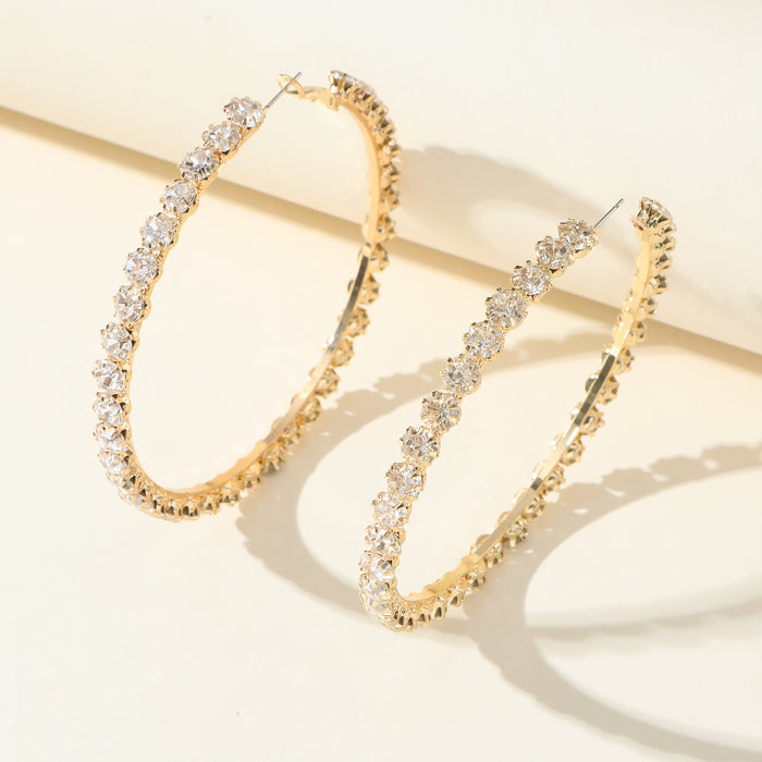 Exaggerated Rhinestone Hoop Earrings - Sparkling Large Dangles for a Chic Look