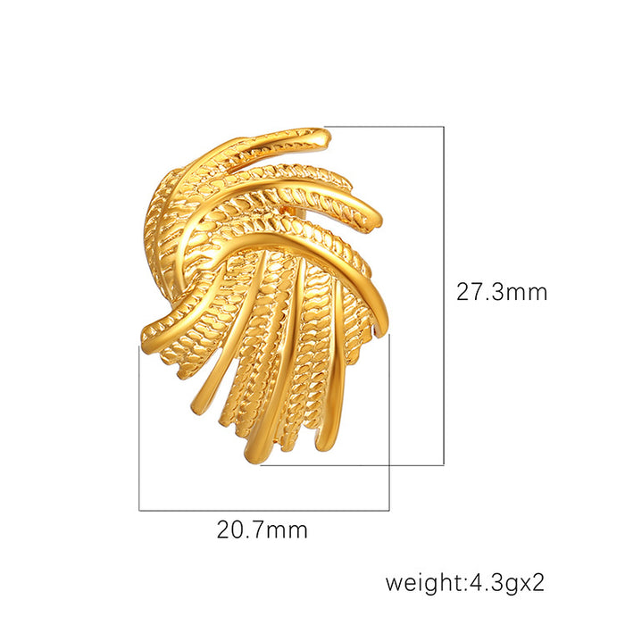 Niche retro pleated texture C-shaped earrings light luxury high quality 18K gold plated earrings