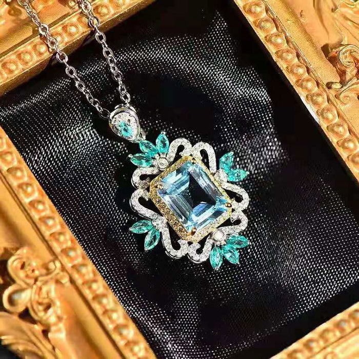 Luxury sea blue imitation zircon pendant necklace