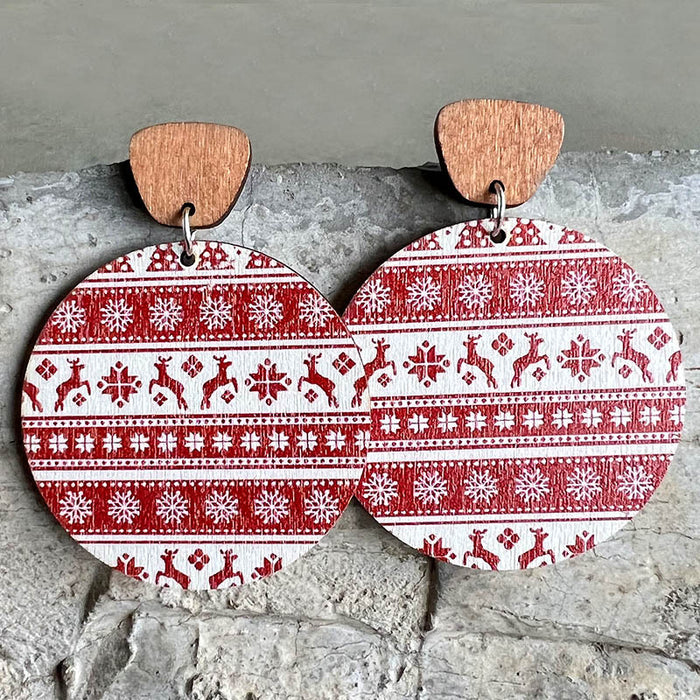 Wooden Christmas striped earrings