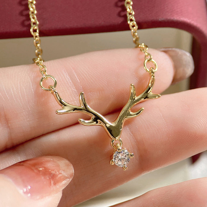 Christmas Elk Zircon Pendant Necklace