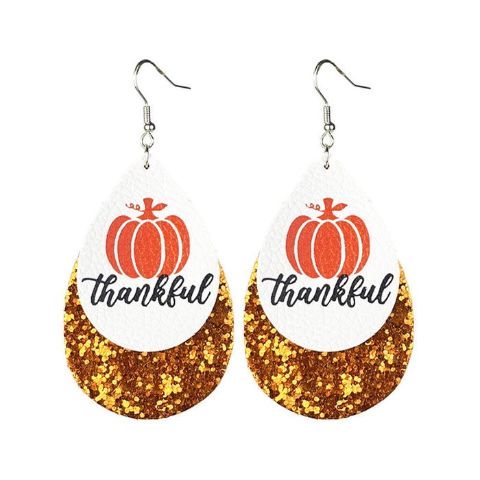 Double Layer Leather Glitter Earrings with Pumpkin Pie and Coffee Design