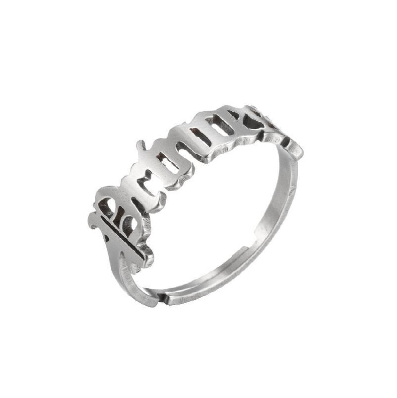 Anillo de letra irregular geométrica, anillo de princesa de acero inoxidable al por mayor