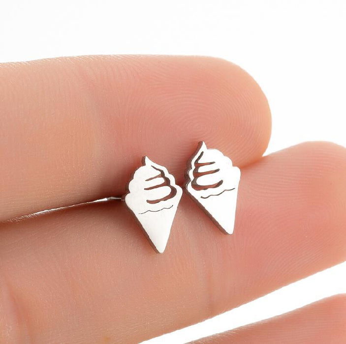 Ice Cream Cone Stainless Steel Stud Earrings - Sweet and Fun Summer Jewelry