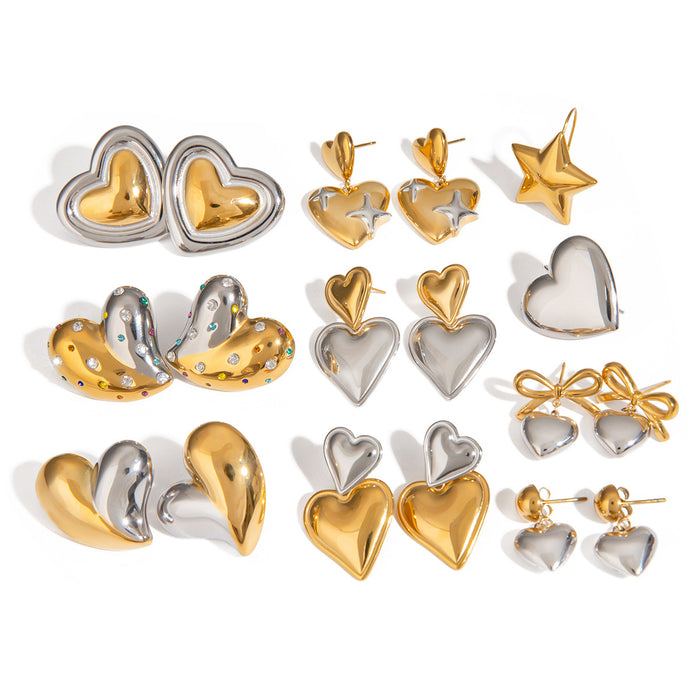 Stainless steel heart earrings contrast color earrings