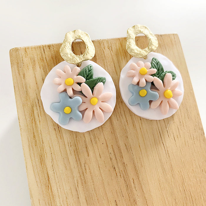 Handmade Flower Clay Earrings - Vintage Sunflower and Daisy Design