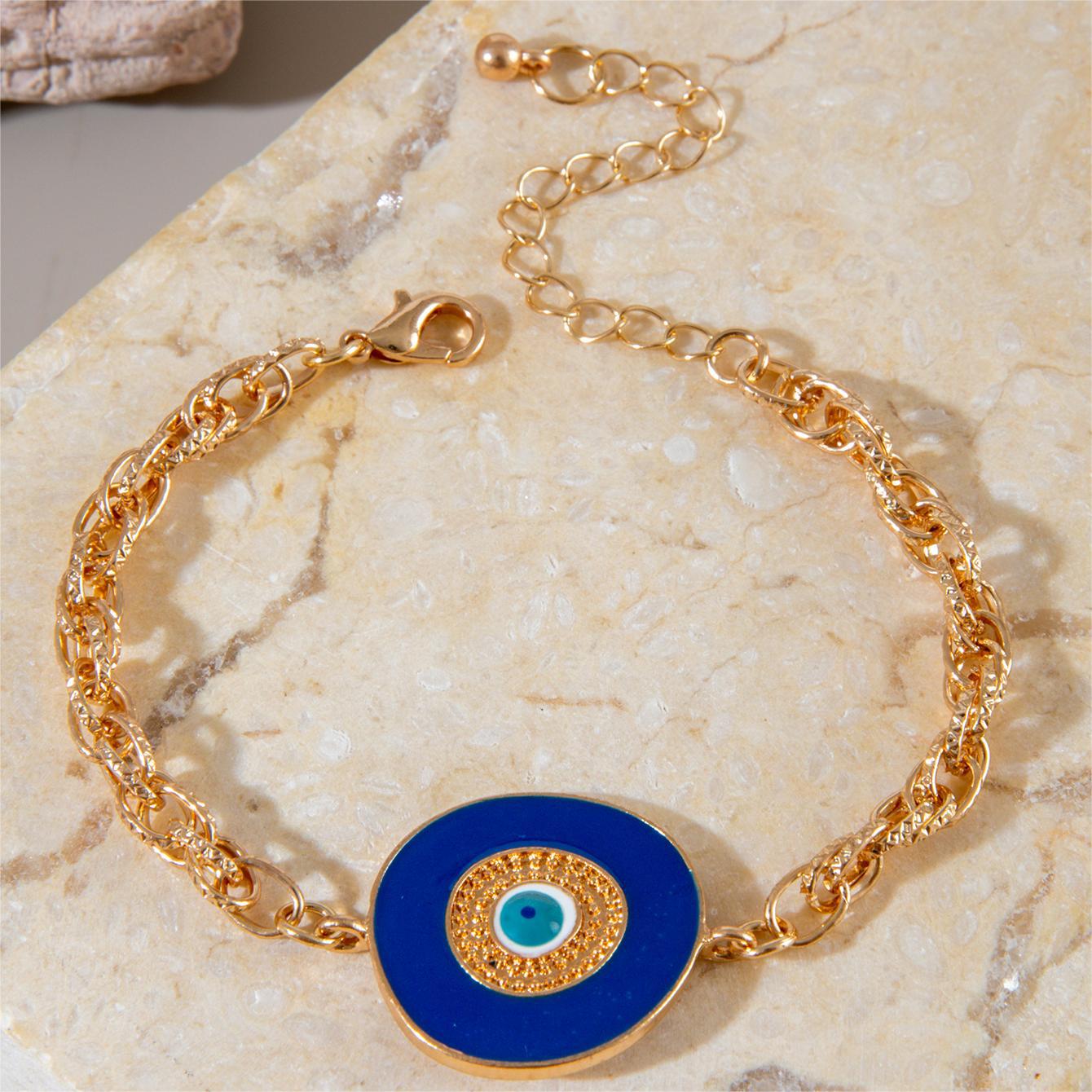 Blue Evil Eye and Butterfly Bracelet Set - Diamond-Inlaid Luxury Jewelry