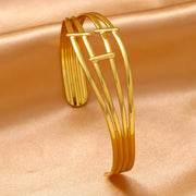 Wholesale 304 Stainless Steel Wide Open Cuff Bracelets with Irregular Shapes, Striped Textures, and Floral/Scallop Embossing - wallojewerly 