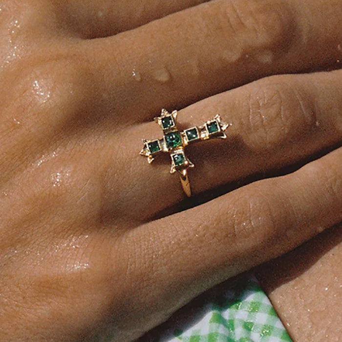 Stainless Steel Cross Zircon Open Ring