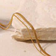 French Style Titanium Steel Anklet - 18K Gold Polished Blade Chain and Snake Chain Double Layer Anklet - wallojewerly 