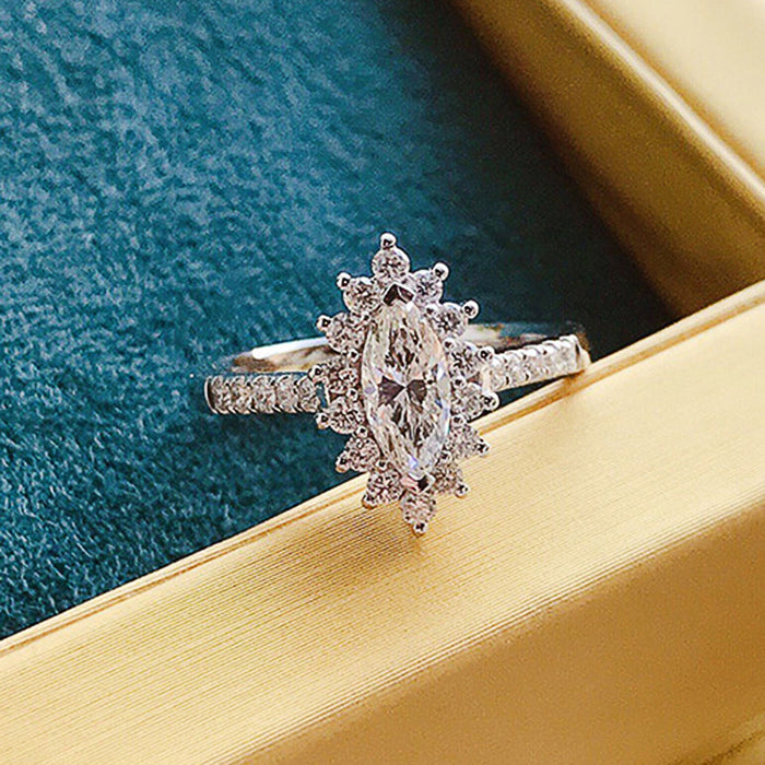 Floral zircon ring ice flower shape women's ring