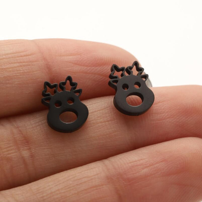 Christmas Reindeer Stainless Steel Stud Earrings - Mini and Cute Holiday Jewelry