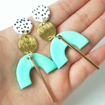 Geometric Spotted Metal Clay Earrings - Trendy Half-Circle DIY Jewelry