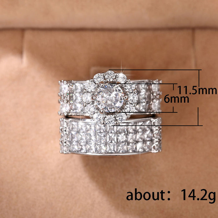 Micro-inlaid platinum-plated engagement ring European and American fashion set ring female ring