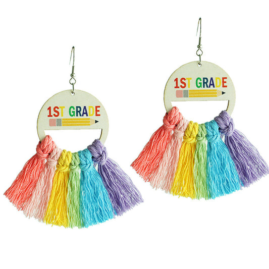 Back-to-School Season Handwoven Tassel Earrings with Subtle Rainbow Design, Perfect as Gifts for Teachers and Students