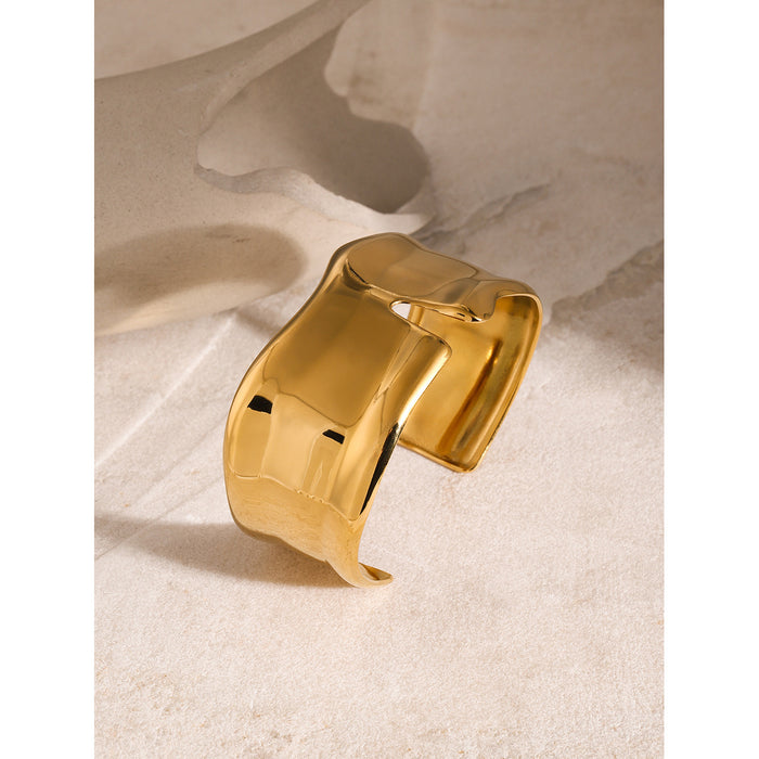 18K Gold Plated Stainless Steel Wide Cuff Bracelet - Unique Design High-End Jewelry