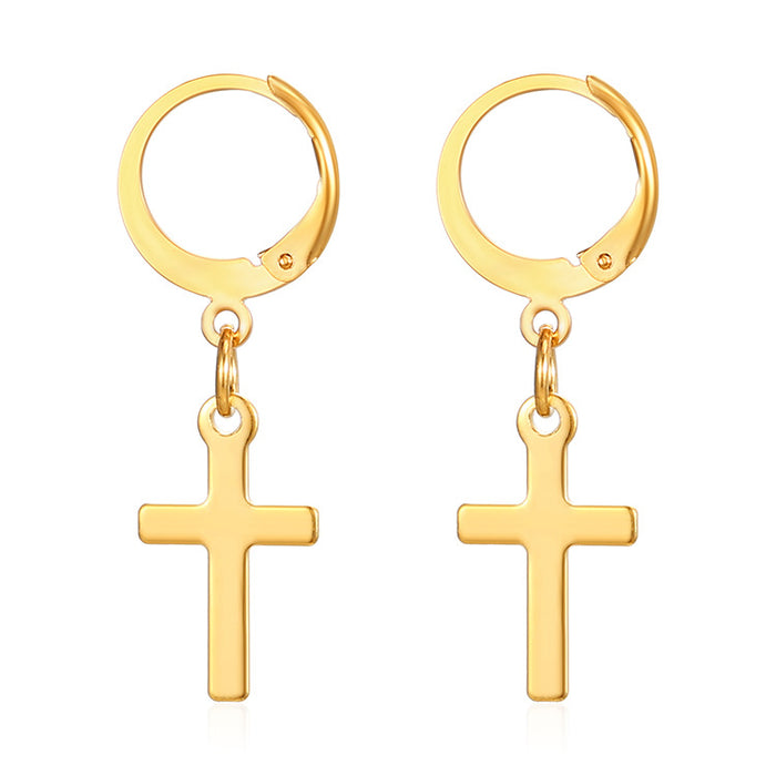 Cross ear clips 18K gold stainless steel simple versatile earrings