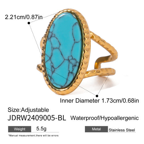 Anillo abierto de acero inoxidable con turquesa